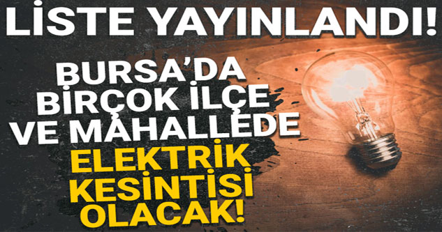 Bursa'da birçok ilçe ve mahallede elektrik kesintisi yaşanacak!